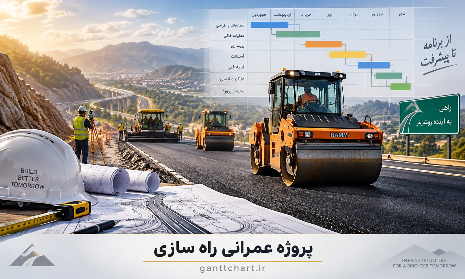 تصویر قالب برنامه زمان‌بندی حرفه‌ای پروژه عمرانی راه‌سازی